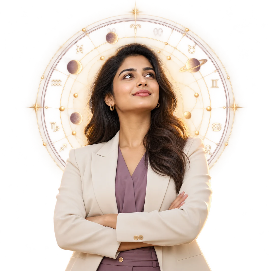 Young professional with a subtle astrological chart halo